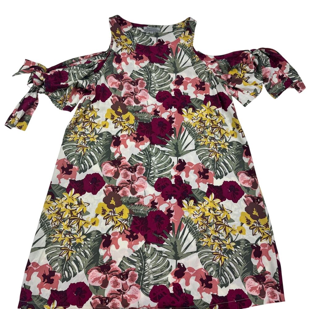 World Market Viscose Floral Tropical Print Cold Shoulder Tie Detail Dress L/XL